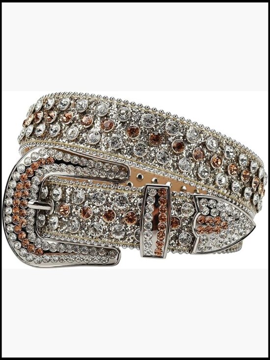 Microfiber Leather Rhinestone Belt Hand-Set Studded Punk Western Style main image 4